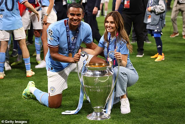 Melanie and Manuel are pictured celebrating UEFA Champions League 2022/23 final match between Manchester City FC and FC Internazionale at Ataturk Olympic Stadium on June 10, 2023