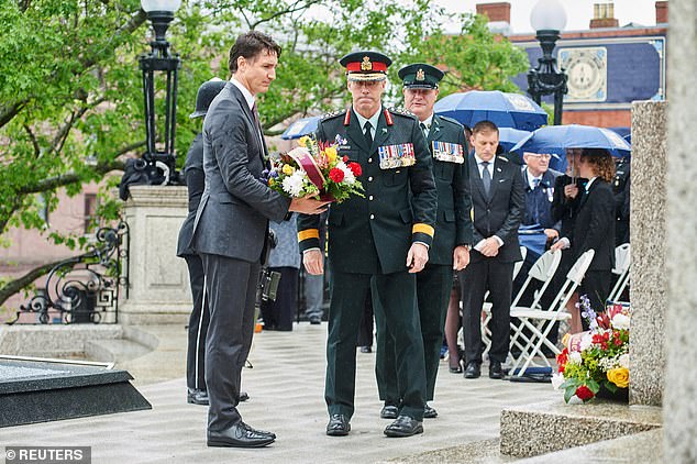 Canadian Prime Minister Justin Trudeau lays wreath at the National War Memorial and Tomb of an Unknown Soldier in St John's, Newfoundland today