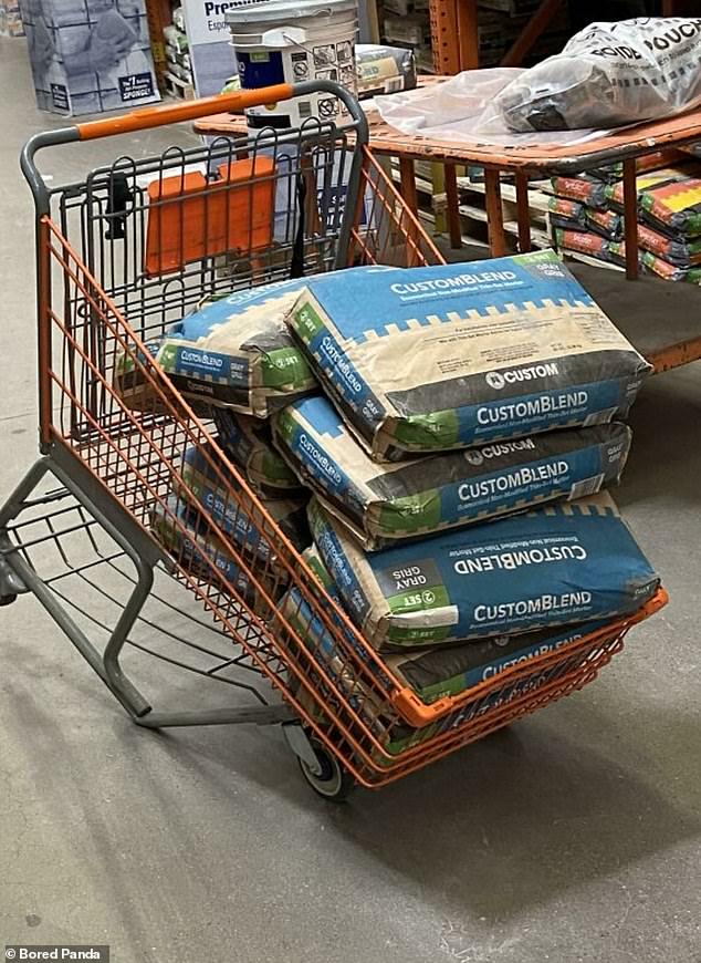 This shopper definitely left Home Depot workers baffled as they overfilled a trolley with items - and left