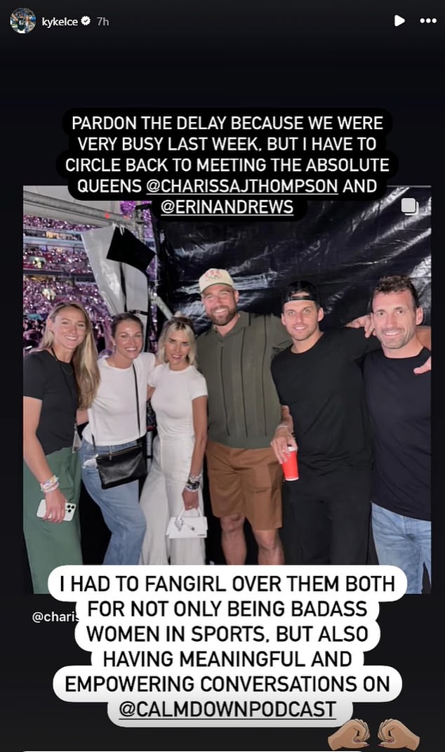 Kelce posted a photo to Instagram of her in the VIP tent with Andrews, Thompson and more