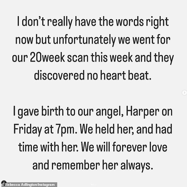 Rebecca fell pregnant again with their daughter Harper in 2023 and all seemed well at the 12 week scan, but at 20 weeks, they found no heartbeat