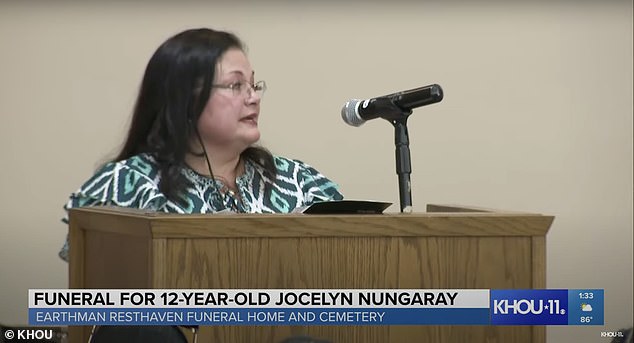 Nungaryay's great aunt Julie looks over at the girl's casket and says, 'We will get them and they will get what they deserve,' of her loved one's killers