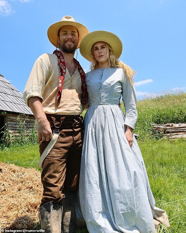 She appeared to be posing with her co-star, who was also clad in Western wear