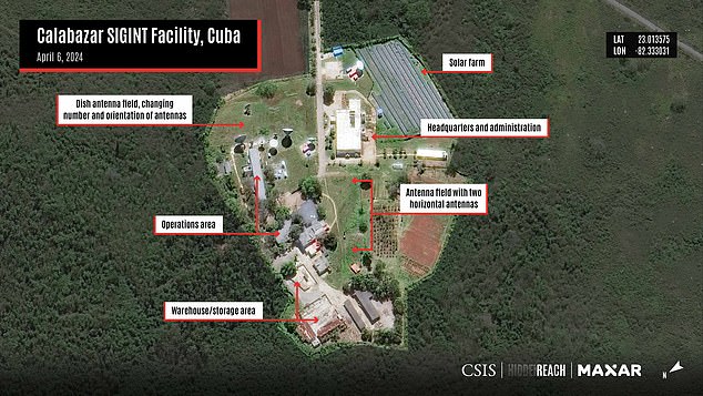 The 'electronic eavesdropping sites', such as this one in Calabazar, near Havana, could allow China to scoop up a 'treasure trove of data' from U.S. military bases