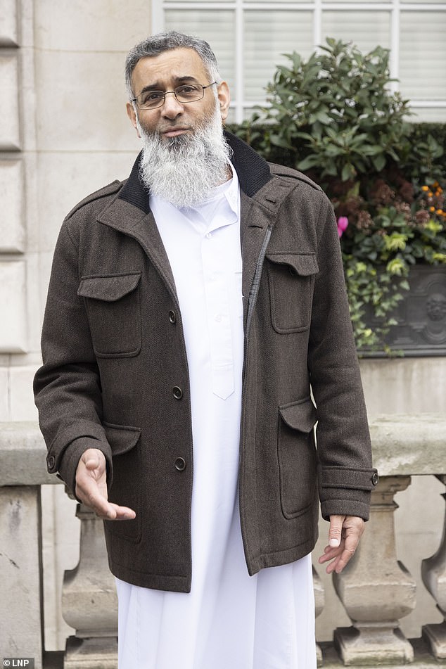 Choudary attending a demonstration outside the Saudi Embassy in London in 2022 after his government restrictions were lifted following his release form prison