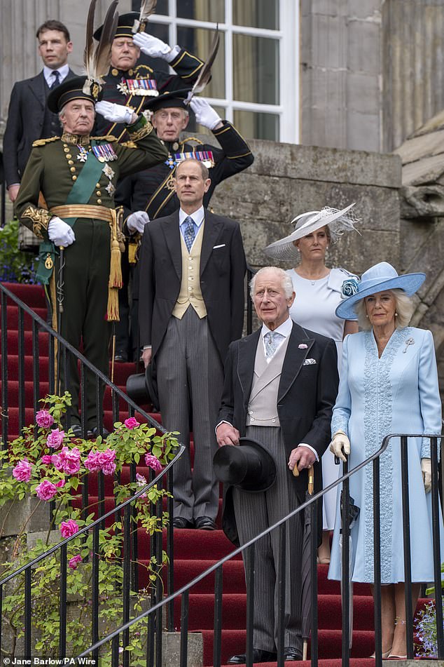 The King was joined by his wife, Queen Camilla, brother Prince Edward, and sister-in-law Sophie at the Sovereign's Garden Party