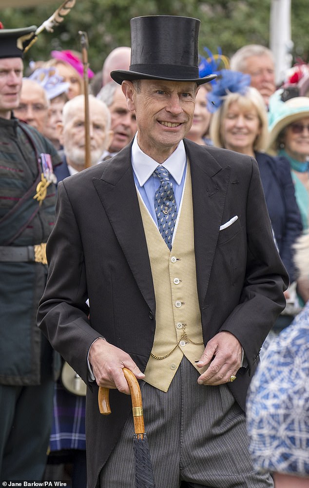 The 60-year-old Duke of Edinburgh looked smart in a morning suit, patterned waistcoat, and top hat