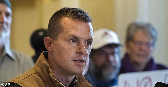 FILE - U.S. Rep. Jared Golden, D-Maine, speaks at a news conference, Nov. 1, 2022, at the Statehouse in Augusta, Maine. Golden, who is seeking reelection, will know his opponent after voters choose between Republicans Austin Theriault and Mike Soboleski in the Maine primary election on Tuesday, June 11, 2024. (AP Photo/Robert F. Bukaty, File)