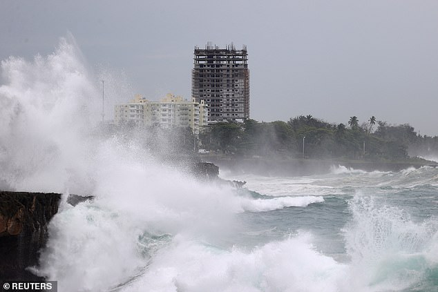 Waves crash against the shore as Hurricane Beryl moves south of the island, in Santo Domingo, Dominican Republic, July 2