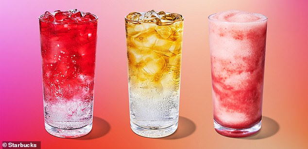 Pictured: Starbucks' newest flavors - Melon Burst Iced Energy, Tropical Citrus Iced Energy, and the Frozen Tropical Citrus Iced Energy with Strawberry Puree