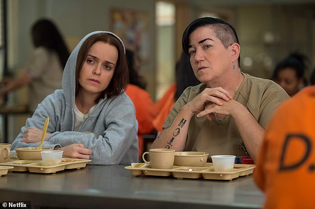 The actress played inmate Carrie 'Big Boo' Black one the hit Netflix show, and is seen here at right with costar Tarn Manning in a scene filmed in 2013