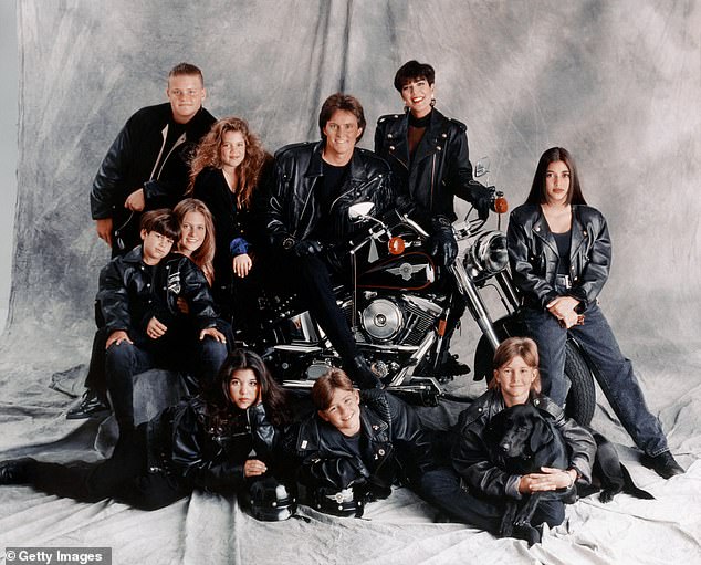 In 1993 she posed with Jenner: (clockwise from top left) Burton Jenner, Khloe Kardashian, Bruce Jenner, Kris Jenner, Kim Kardashian, Brandon Jenner, Brody Jenner, Kourtney Kardashian, Robert Kardashian, Jr. and Cassandra Jenner