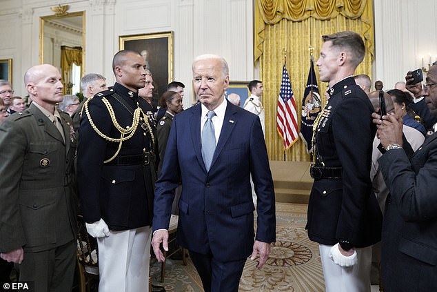 After bestowing the Medal of Honor to two Union soldiers who fought during the civil war in a ceremony on Wednesday, he quickly exited and dodged questions