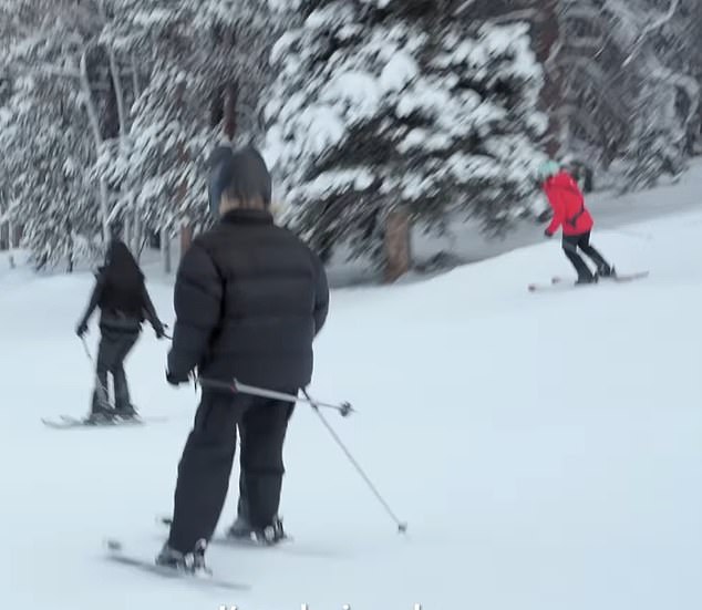 They show Kim going off the tiniest of jumps with ease while Kendall goes over a grind box on her snowboard, but Khloe is still resistant.