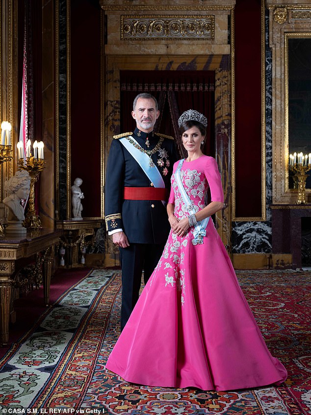 King Felipe has put on a united front with his wife Queen Letizia in the wake of several scandals that have surfaced before and since he assumed the throne (pictured in February 2020)