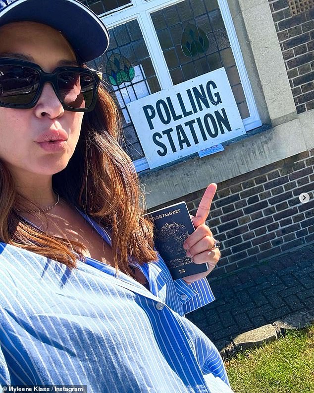 Elsewhere presenter and singer Myleene, 49, shared a snap heading to vote with her passport as she urged her followers to 'to make change for you and for your children'