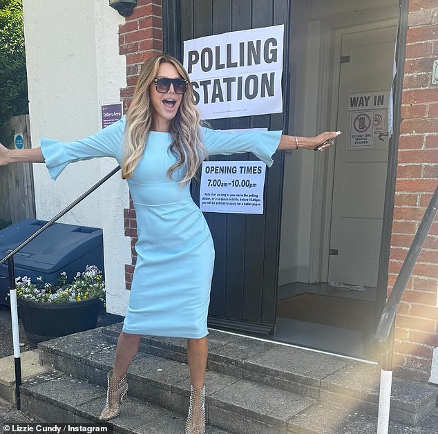 Polls have opened across the UK in today's general election and the celebrities including Lizzie Cundy (seen) have been heading to cast their votes