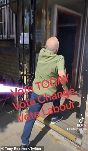 He was then seen skipping into the polling station