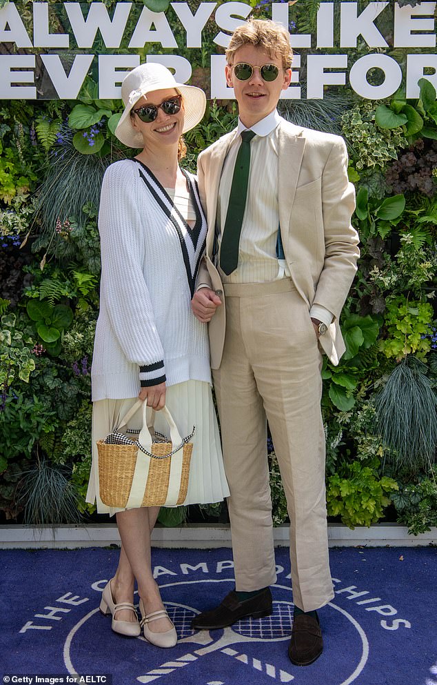 Newlyweds Talulah Riley and Thomas-Brodie Sangster donned their best formal tennis attire as they lead the stars stepping out for day four of Wimbledon on Thursday