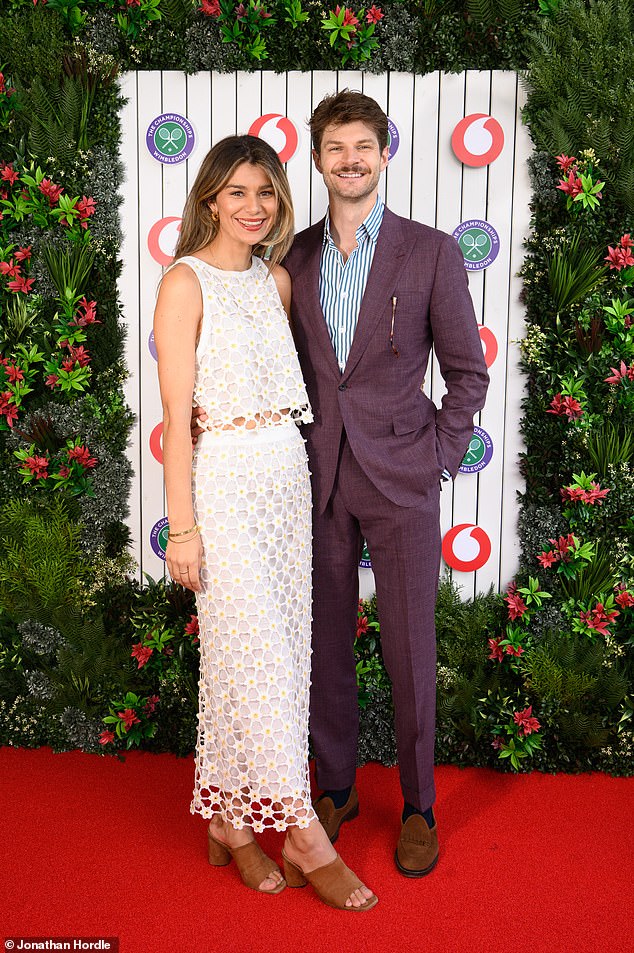 Jim Chapman attended Wimbledon with his wife Sarah on Thursday afternoon (pictured together in the Vodaphone suite)