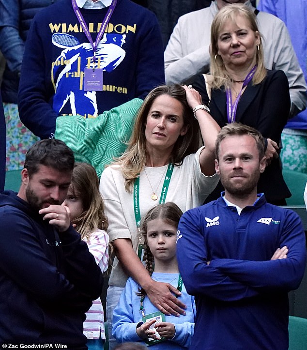 She looked on as centre court paid tribute to Murray following his gentlemen's doubles match today