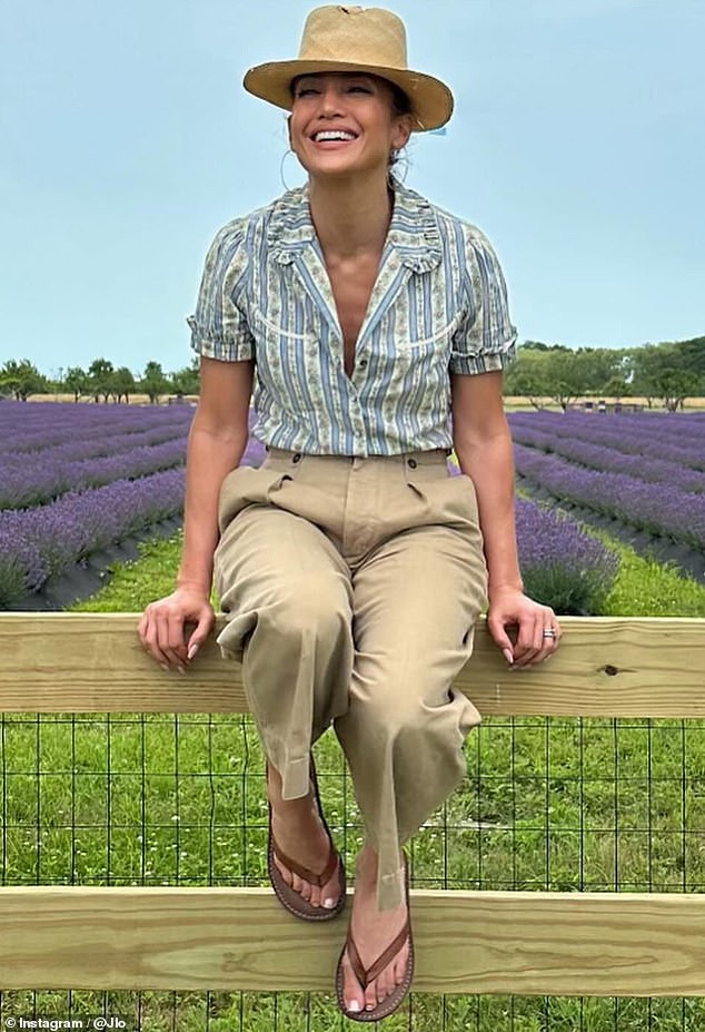 Lopez was also pictured perched on top of a farm fence, treating her whopping 252 million Instagram followers to her unmistakable megawatt smile