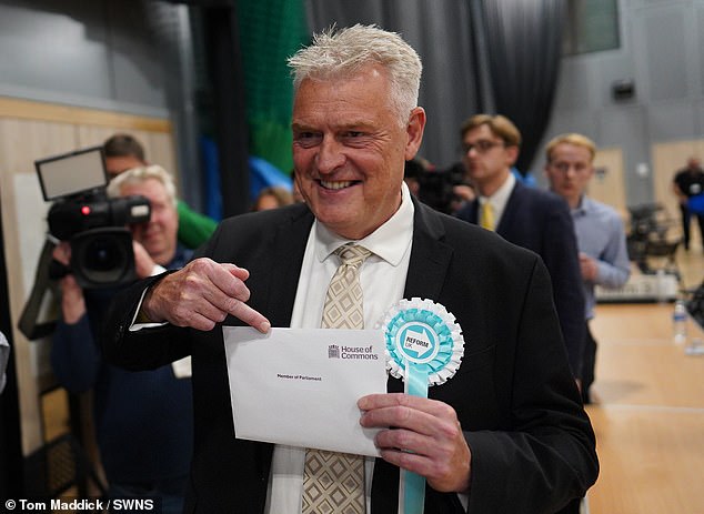 Mr Farage, 60, was joined by former Tory chairman '30p Lee' Anderson, who triumphed ion Ashfield