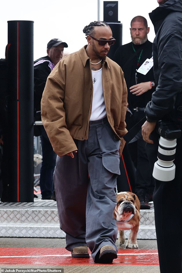 Lewis Hamilton brought along his British Bulldog Roscoe to day two of the British Grand Prix on Friday as the four-day racing extravaganza continues at Silverstone