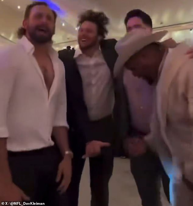 Josh Allen looked joyful while surrounded by his Bills teammates at Dawson Knox's wedding