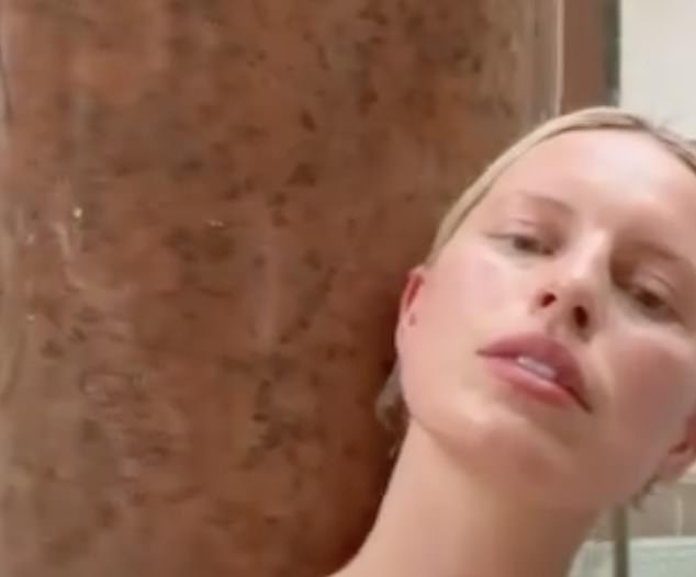 The second video clip featured a close up of the Vogue cover model as she moved the camera around to show the pool and gorgeous tiling on the walls