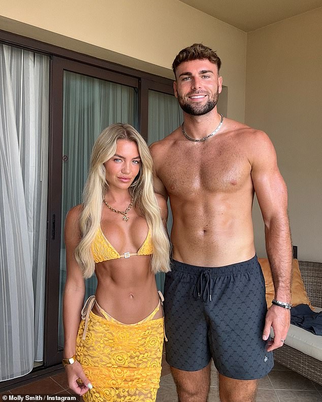 Molly Smith showed off her jaw-dropping figure in a tiny yellow bikini as she cosied up to her boyfriend Tom Clare for a series of snaps from their swanky Dubai getaway