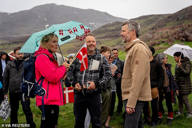 They were all smiles as they chatted with wellwishers, and were greeted with people holding Danish and local flags, with stunning rolling green hills in the background