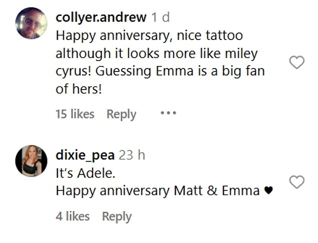 Fans wrote: 'I mean.. it¿s a nice gesture. It looks nothing like Emma though, and I doubt it¿ll look good when healed'; 'Sadly it doesn't look like Emma'