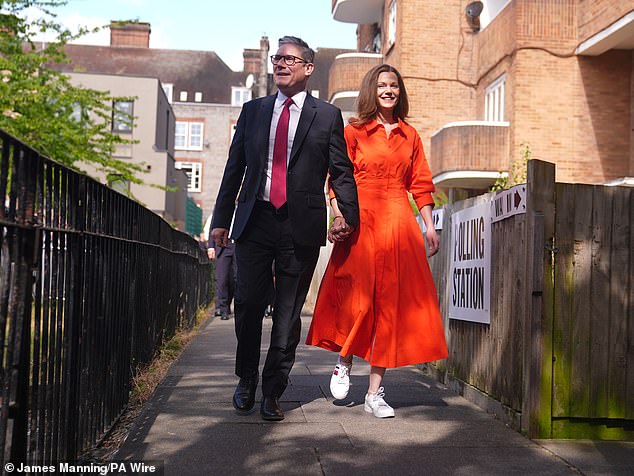 Labour leader Sir Keir Starmer and his wife Victoria arrive to cast their votes in the 2024 General Election