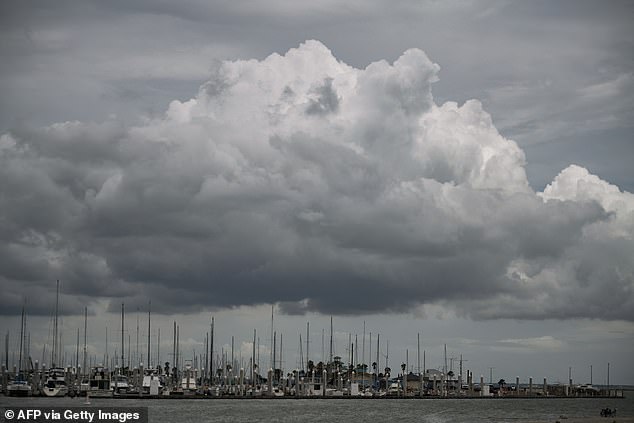 Boats sit in a marina ahead of the arrival in Corpus Christi, Texas on Sunday, July 7, 2024, ahead of Beryl's arrival