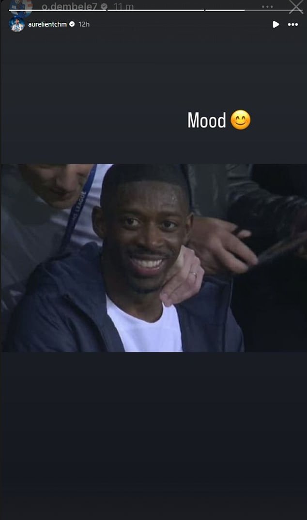 Aurelien Tchoumeni reposted the picture of Dembele smiling adding the caption 'Mood'