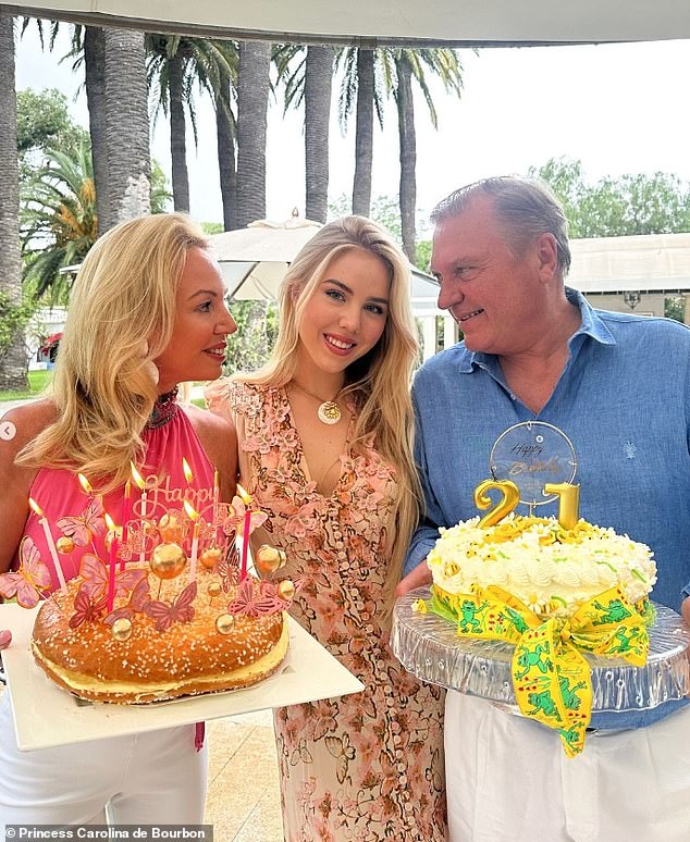 The Italian heiress, who is the daughter of Prince Carlo, Duke of Castro- who holds a claim to the now defunct throne of the former House of Bourbon-Two Sicilies - and Princess Camilla, Duchess of Castro shared several snaps form the extravagant celebration over the weekend. She is pictured with her parents