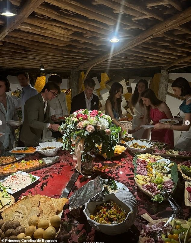 Chiara shared more behind the scenes pictures of the night, including a lavish banquet of cheese, ham, grapes, olives and seafood