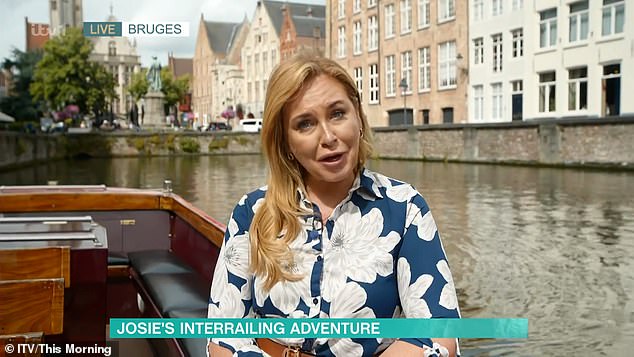 On Monday's instalment of This Morning, the guest presenter, 39, greeted Ben, 49, from a canal boat in Bruges during her interrailing adventure across Europe