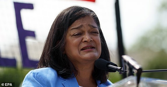 epa11443526 Democratic Representative of Washington Pramila Jayapal delivers remarks to protesters outside the US Supreme Court, in Washington DC, USA, 28 June 2024. The Court issued a range of opinions including narrowing the statute that prosecutors have used in the cases of defendants who particpated in the January 6 Capitol attack.  EPA/WILL OLIVER