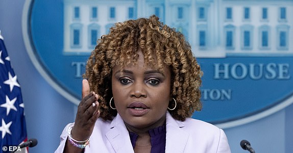 epa11467339 White House Press Secretary Karine Jean-Pierre responds to questions on the health status of US President Joe Biden during a news conference in the James Brady Press Briefing Room of the White House in Washington, DC, USA, 08 July 2024. US President Joe Biden has faced calls to step aside and allow another presidential candidate to replace him following his performance in the first 2024 presidential election debate on 27 June.  EPA/MICHAEL REYNOLDS