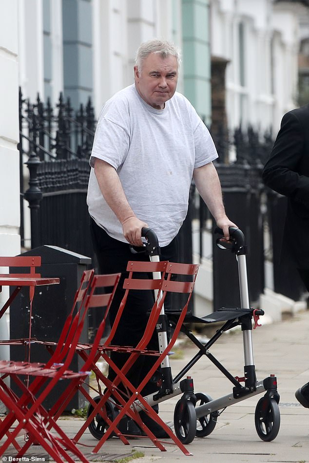 Eamonn Holmes looked downcast as he was pictured out in public using a walking frame, following his split from wife Ruth Langsford