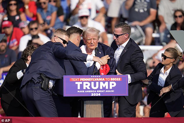 Donald Trump appeared to be shot in the ear as shots were fired at the former president at a rally in Pennsylvania