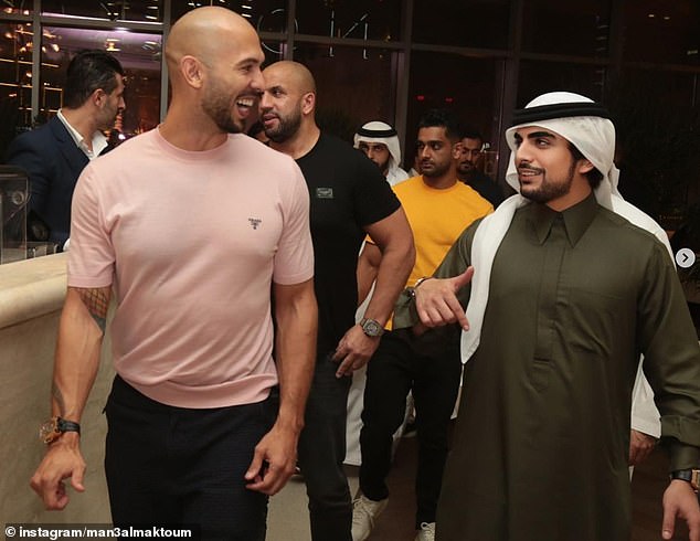 Sheik Mana was seen with notorious social media personality Andrew Tate (pictured, left)