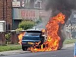 Hero motorist, 67, suffered severe burns saving his 19-month-old granddaughter after his brand new Volvo hybrid car burst into flames and then exploded