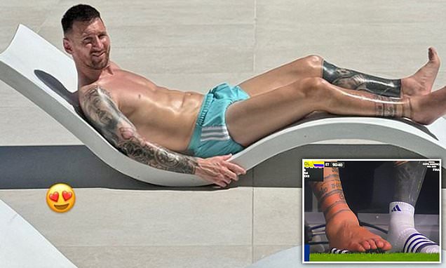 Lionel Messi puts his feet up as Argentina captain relaxes in the sun with wife Antonela