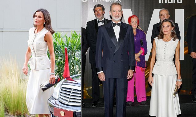 Queen Letizia and King Felipe of Spain dazzle in black tie as they attend awards ceremony