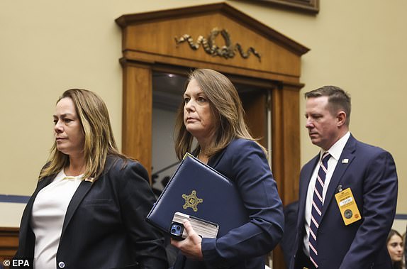 epa11491458 Director of the United States Secret Service Kimberly Cheatle (C) arrives for a US House Oversight and Accountability Committee hearing on Capitol Hill in Washington, DC, USA, 22 July 2024. Cheatle was called to testify before Congress following security lapses in the 13 July 2024 assassination attempt on Republican presidential candidate and former US president Donald J. Trump.  EPA/MICHAEL REYNOLDS