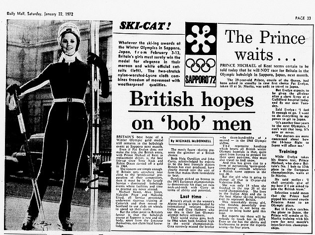 A Daily Mail newspaper clipping from 1972 discussing Prince Michael of Kent and the Olympics