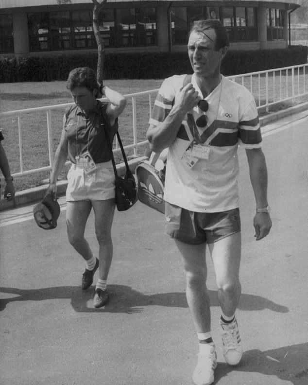 Captain Mark Phillips pictured with horsewoman Lorna Clarke at a training camp in Seoul ahead of the 1988 Games in South Korea